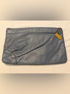 Evan Picone Dusty Blue Fold-Over Leather Clutch
